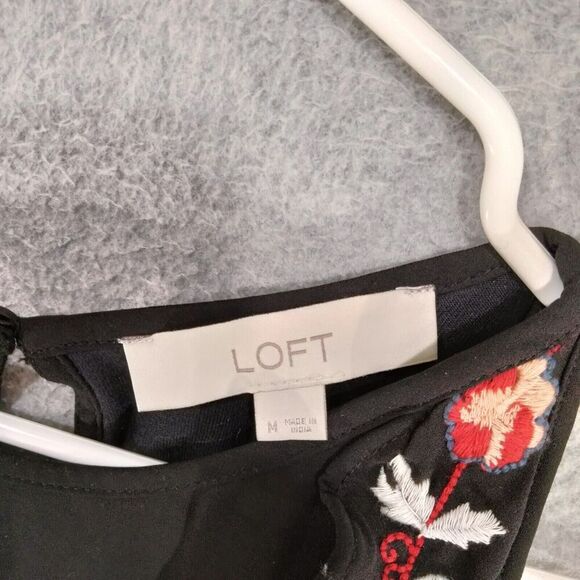 Ann Taylor LOFT Tank Top Womens Sz M Black Floral Embroidered Multicolor Ruffle - Picture 6 of 11